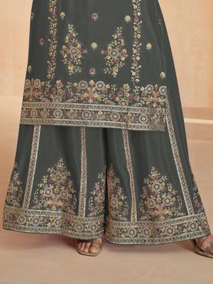 Grey embroidered & sequins work georgette readymade plazzo stitched 3