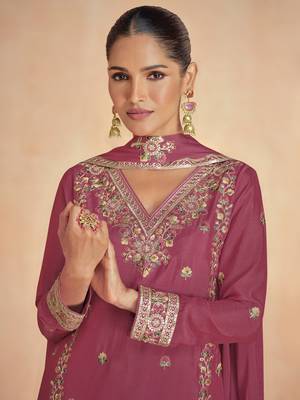 Gajri embroidered & sequins work georgette readymade plazzo stitched 2