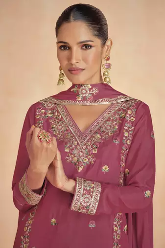 Gajri embroidered & sequins work georgette readymade plazzo stitched