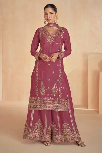 Gajri embroidered & sequins work georgette readymade plazzo stitched