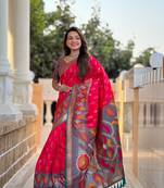 Pink art silk ikkat and patola weaving concept saree & contrast blouse
