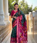 Green art silk ikkat and patola weaving concept saree & contrast blouse