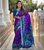 Violet art silk ikkat and patola weaving concept saree with contrast blouse