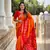 Orange art silk ikkat and patola weaving concept saree with contrast blouse