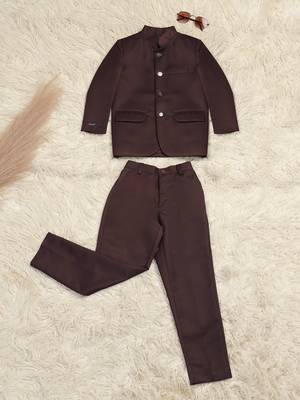 Brown boys bandhgala blazer suit 1