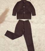 Brown boys bandhgala blazer suit