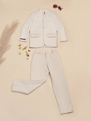 Beige boys bandhgala blazer suit 1