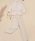 Beige boys bandhgala blazer suit