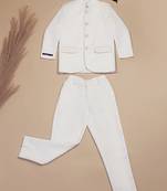 White boys bandhgala blazer suit