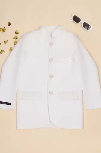 White boys bandhgala blazer suit
