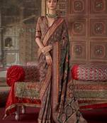 Silk blend brown printed contemporary saree