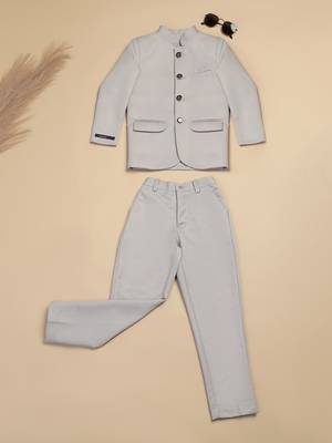 Light grey boys bandhgala blazer suit 1