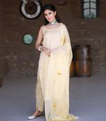 Heer beige hand embroidered silk kurta pant with hand painted dupatta