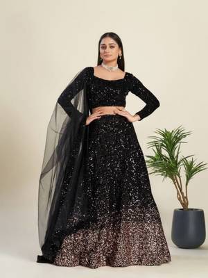 Black Heavy Sequence Work Lehenga Choli Set  1