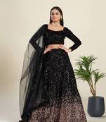 Black Heavy Sequence Work Lehenga Choli Set 