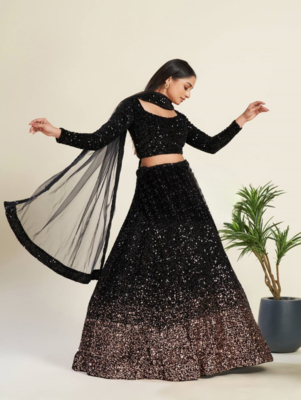 Black Heavy Sequence Work Lehenga Choli Set  2