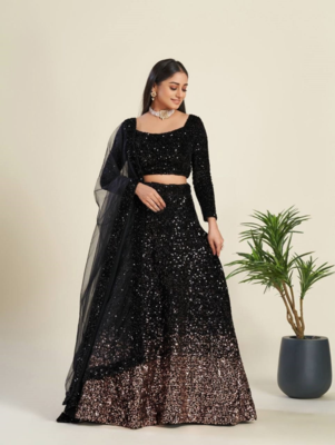 Black Heavy Sequence Work Lehenga Choli Set  3
