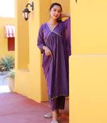 Sitara violet lurex gathered kurta suit set ( set of 3 )