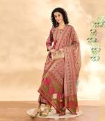  pink floral print sequins work anarkali kurta and trouser with dupatta set