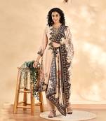  beige and brown pure silk sequins work straight kurta dupatta pant set