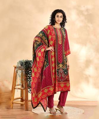 purple and green silk crepe sequins work straight kurta dupatta pant set 1