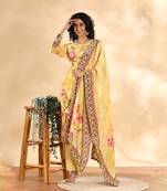  yellow silk crepe sequins work straight kurta dupatta pant set