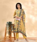  yellow silk crepe cutdana work straight kurta dupatta pant set