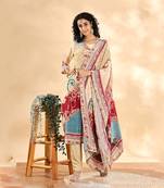  beige silk crepe cutdana work straight kurta dupatta pant set
