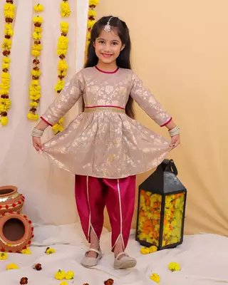 Kid1 sonpari jacquard peplum dhoti set 1