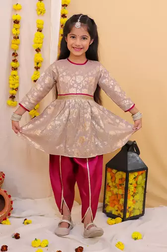 Kid1 sonpari jacquard peplum dhoti set