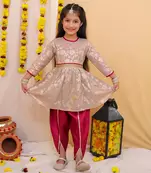 Kid1 sonpari jacquard peplum dhoti set