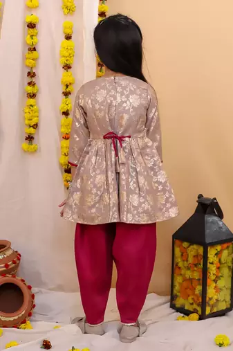 Kid1 sonpari jacquard peplum dhoti set