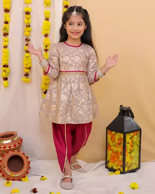 Kid1 sonpari jacquard peplum dhoti set 3