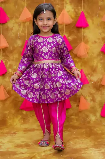 Kid1 sonpari jacquard peplum dhoti set