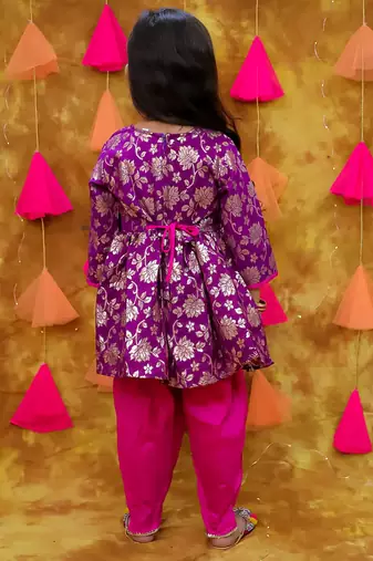 Kid1 sonpari jacquard peplum dhoti set