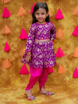 Kid1 sonpari jacquard peplum dhoti set 3