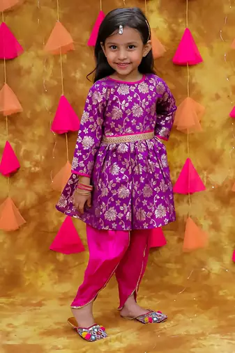 Kid1 sonpari jacquard peplum dhoti set