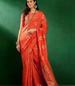 orange Cotton Jacquard Saree