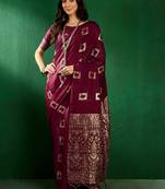 Wine cotton saree with square butta ethnic motifs jacquard work