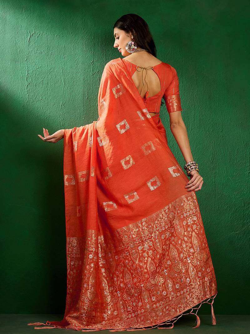 orange Cotton Jacquard Saree