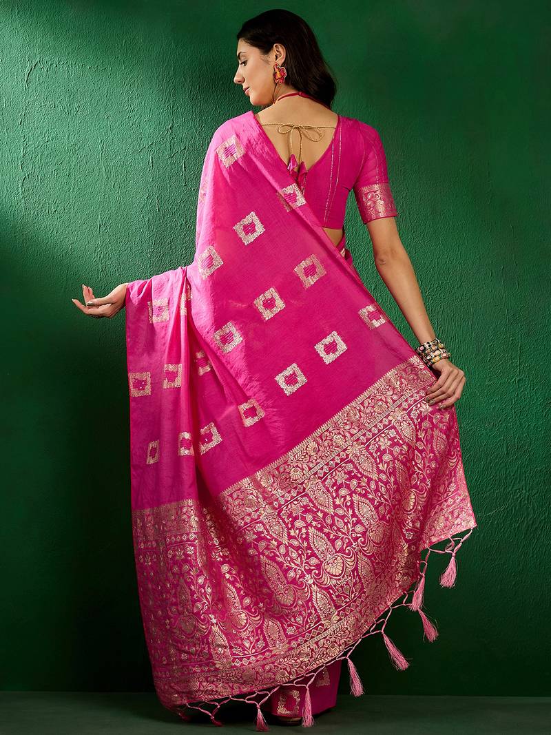 pink Cotton Jacquard Saree