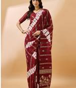 Maroon staple cotton saree with tie-dye bandhani pattern
