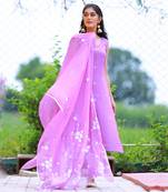 Heer orchid hand embroidered silk kurta pant with hand painted dupatta