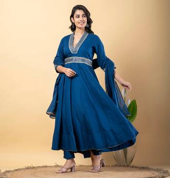 Blue bijiya work rayon anarkali with bottom & dupatta set 4