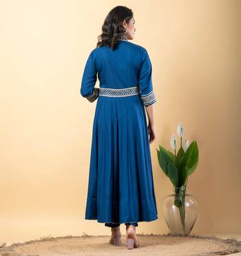 Blue bijiya work rayon anarkali with bottom & dupatta set 5