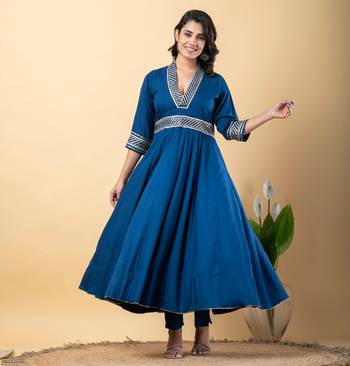 Blue bijiya work rayon anarkali with bottom & dupatta set 6