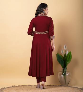 Maroon bijiya work rayon anarkali with bottom & dupatta set 5