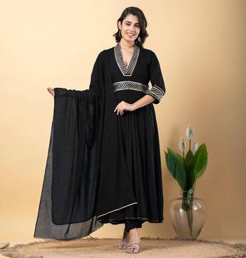 Black bijiya work rayon anarkali with bottom & dupatta set 1
