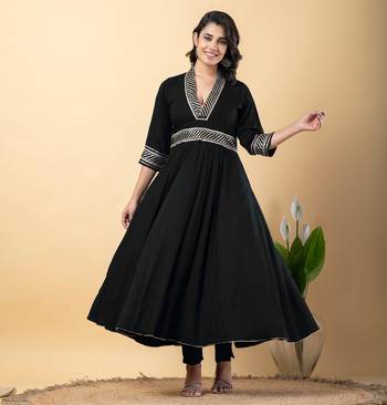 Black bijiya work rayon anarkali with bottom & dupatta set 4