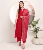 pink sleeveless kurta trouser and dupatta set